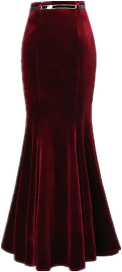 – Women’s Fishtail Mermaid Maxi Skirt with Belt Evening Party Bodycon Long Skirts Retro Victorian Skirt