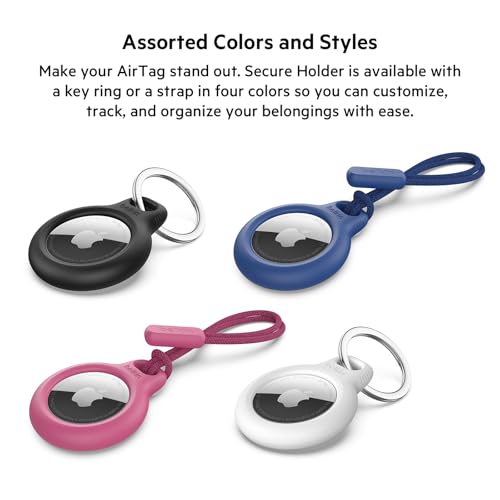 Image of Belkin Apple AirTag Secure Holder w /Strap, Scratch-Resistant Case w /Raised Edges - Protective AirTag Keychain Accessory for Keys, Child Tracking Device, Pets - Blue Gradient (4-Pack)