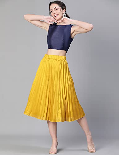 Image of oxolloxo Women Mustard Dupion Silk Pleated & Elasticated Skirt