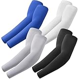ROXUN Armstulpen, kühlender UV-Sonnenschutz, Sport-Kompression, für Herren/Damen, 4 Paar – Schwarz + Weiß + Hellgrau + Blau, Einheitsgröße