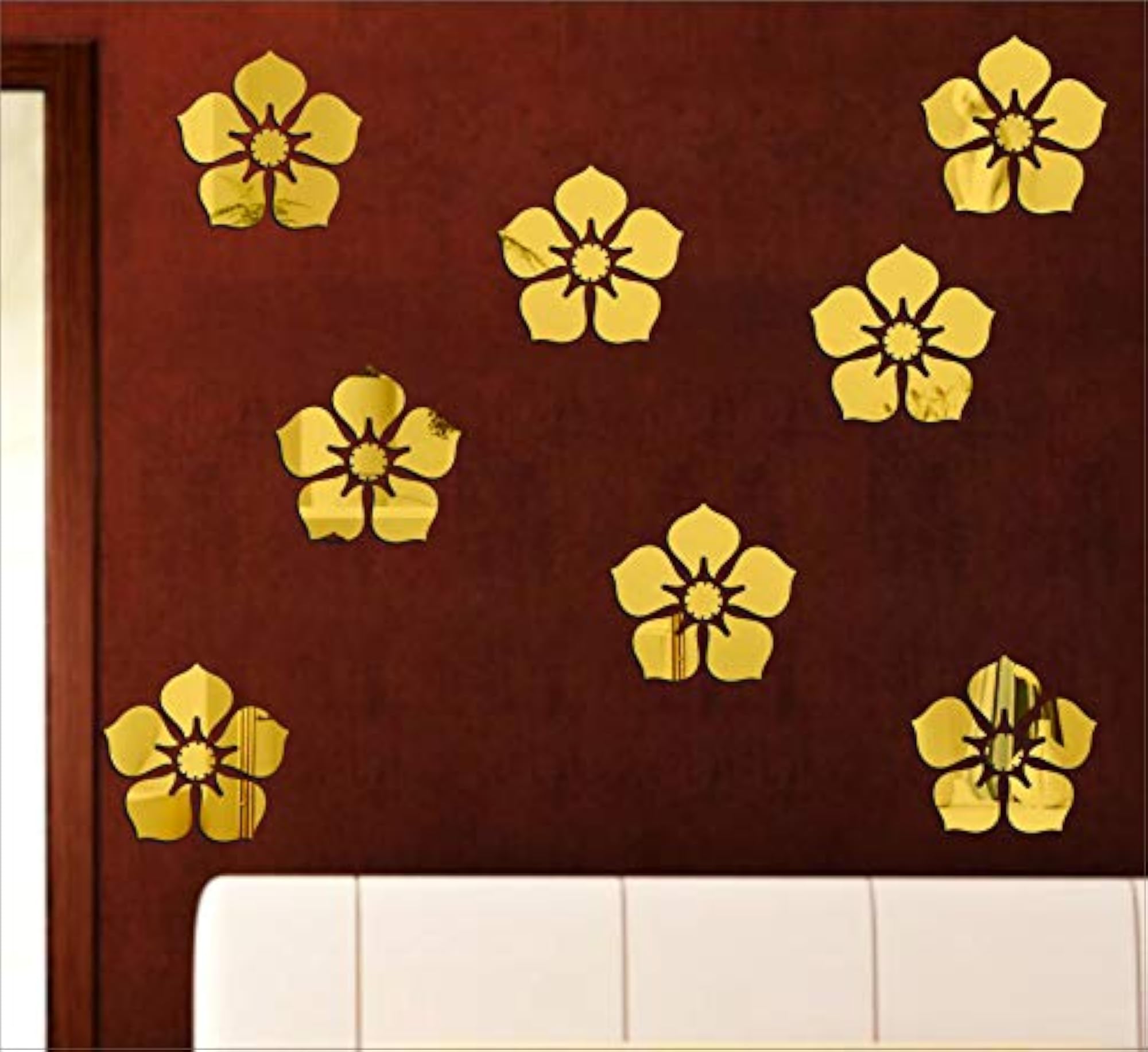 Leaf Flower Mirror Stickers for Wall Decor, Pack of 8