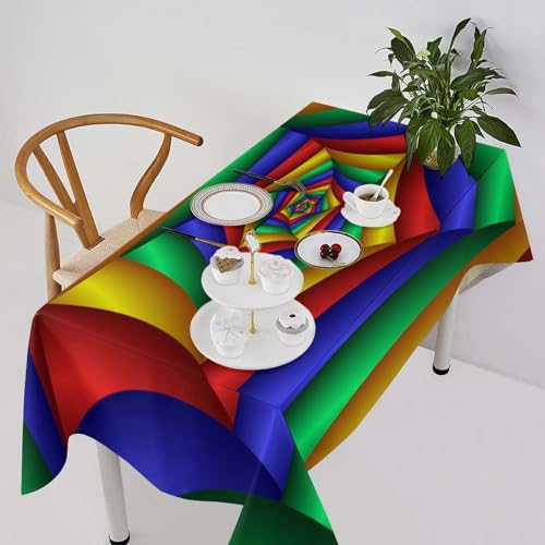 SHElifestyle Colorful Swirl Rainbow Tablecloth, Abstract Star Shape Boho Table Cover Multi Colored Spiral Water Resistant Wipeable Tabletop for Party Kitchen Dinning Table 55"x55"