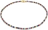 Edles Edelstein Collier aus echten Saphiren in allen Naturfarben - Durchmesser der facettierten Rondelle ca. 4 mm - gefunden im fernen Thailand - Länge der Kette 43-44 cm - Wunschlänge auf Anfrage möglich - Zwischenteile und Schließe aus 925er Sterling Silber - hochwertig vergoldet - dekorative Schiebe-Schließe als Verschluss - hochwertige Goldschmiedearbeit - Damen Kette mit Wert Expertise