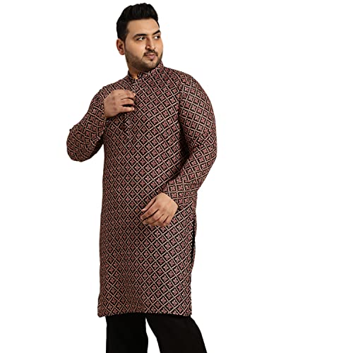 Image of SOJANYA Plus (Since 1958) Men's Cotton Linen Long Kurta | Ethnic Motif Printed for Navratri, Garba & Puja