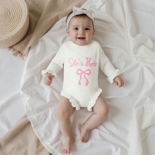Baby Girl Fall Winter Clothes Newborn Little Sister Bow Embroidery Knit Sweater Romper Warm Casual Onesie Outfit2