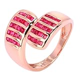 Homxi Anillos Mujer de Boda Oro Rosa 9K, Cuadrado con Rubí Creado de 1.2ct, Anillo Mujer Oro Rosa, Talla 12(52mm)
