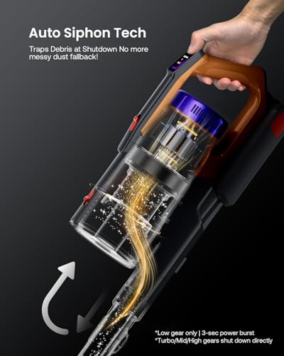 Image of Cordless Vacuum Cleaner for Home, Upgraded 60Kpa Powerful Suction Pet Hair Vacuum with 70min Runtime, Green LED Light for Hardwood Floors & Carpet, Self-Standing Rechargeable Stick Vacuum, Grey Yellow