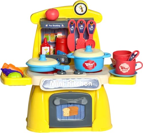 Image of Small Kitchen Set Toy, Pretend Play Kitchen for Kids, Yellow, Plastic, 30 * 33.5 * 15 cm