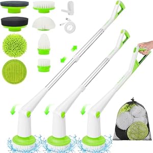 Electric Spin Scrubber Cordless, Power Scrubber for Cleaning Bathroom with Extension Long Handle, Electric Shower Scrubber, Adjustable Cleaning Brush with 8 Brush Heads for Tub Tile Floor Car