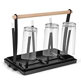 Flaschenhalter für Sodastream, 6-Er Abtropfgestell Flaschen mit Holzgriff und Abtropfschale...