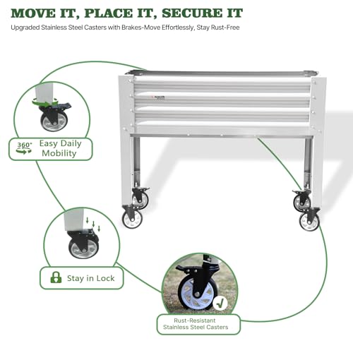 Image of Anleolife Rolling Elevated Raised Garden Bed with Wheels, Antique White