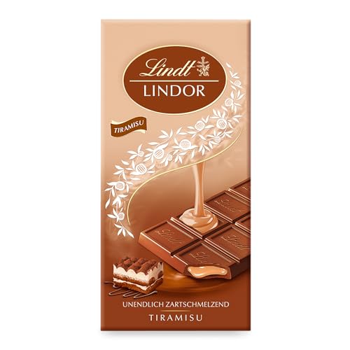 Lindt Schokolade | LINDOR Tafel Tiramisu | 100g | Vollmilch-Schokolade mit zartschmelzender Mascarpone-Kaffee-Füllung | Schokoladen-Tafel
