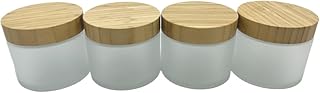 Empty Refillable Frosted Glass Cosmetic Cream Jar 4 Pack 6.7 OZ/200g with Bamboo Lids,Skin Care Travel Containers Pot for Clay Masks,Butter,Body Scrub,Lip Balm, Ointments, Lotion Frost
