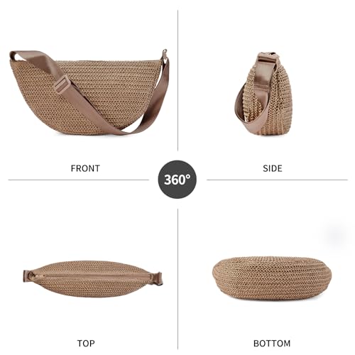 Image of RNIEGA Straw Crossbody Bag for Women Woven Crescent Beach Bags Summer Shoulder Purses Handbag with Adjustable Strap