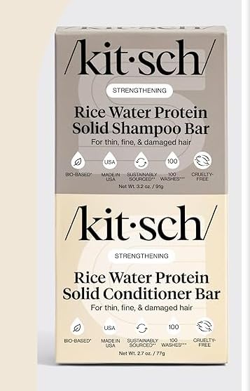 Rice Water Shampoo & Conditioner Set - Solid Shampoo Bar & Conditioner Bar with Protein for Strengthening & Damage Repair - Paraben, Sulfate and Silicone Free - Nourishing Hair Care Set, 2pcs