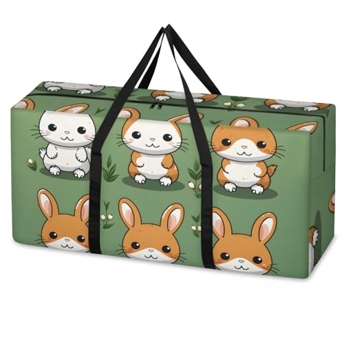 Cartoon Rabbit Extra Large Moving Bags Heavy Duty Storage Bags Graffiti Rabbit Cloth Wrap Around Handles Double Zipper Reusable Convenient Foldable Storage Tote for Travel Camping Space Save
