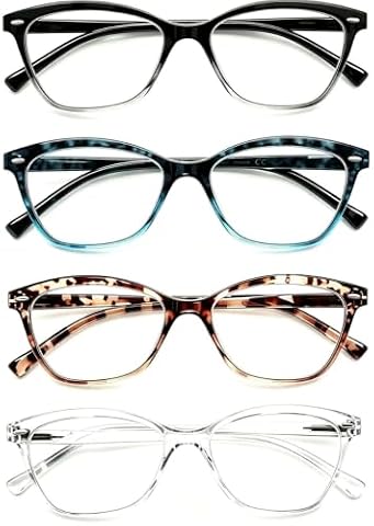 MODFANS Damskie okulary do czytania 4-pak stylowych damskich czytelników, wygodny zawias sprężynowy, lekka oprawka wzór modny design etui w zestawie