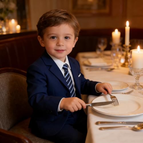 Image of Baby Boy Formal Suit for Toddler Infant Tuxedo Dress Suits | Little Gentleman, Wedding Ring Bearer Outfit, Vest Pants Long-Sleeve Shirt Tie, Birthday Party Christmas Prom, Classic
