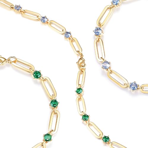 Pulsera Paperclip para Mujeres con Cadena CZ 14K Dorada miniatura 4