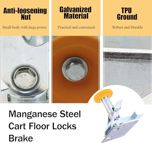 Image of Floor Lock, Adjustable Height Trolley Brake Floor Lock, Manganese Steel 100kg Bearing Trolley Cart Lock with TPU Pad for 4 in Casters(X-75-32-3) (2)