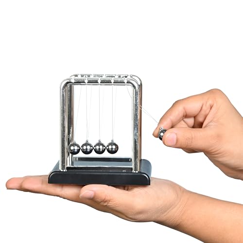 Image of HindCraft Office Table Decor - Newton Cradle Pendulum | Swing Ball Motion Desk Toy - 5 Metal Collision Balls with Polished Base & Nylon Strings |Desk Accessories, Kids Room & Study Decor Item(3.74 Inch)