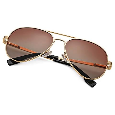 Braylenz Polarized Aviator Sunglasses for Men Women, 100% UV Protection Classic Shades with Spring Hinge (Gold/Brown Gradient Lens) Cover