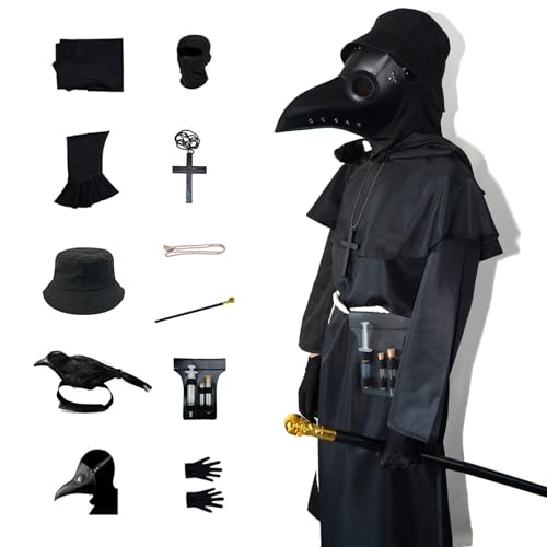 Yuiui Plague Doctor Costume for Kids Funny Scary Halloween Costumes for Boys Girls 14 in 1 Set Halloween Outfits for Spooky Fun (150)