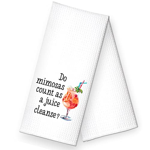 Rzhv Do Mimosas Count As A Juice Cleanse Kitchen Towel, Funny Dish Towel Gift For Women Sisters Friends Mom Aunty Hostess, Housewarming New Home, Dish Towel With Sayings #TOP12