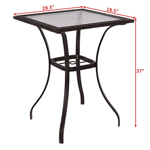 Timmyhouse Outdoor Bar Table Patio Rattan Wicker Square Glass Top Yard Garden Furniture New #TOP2
