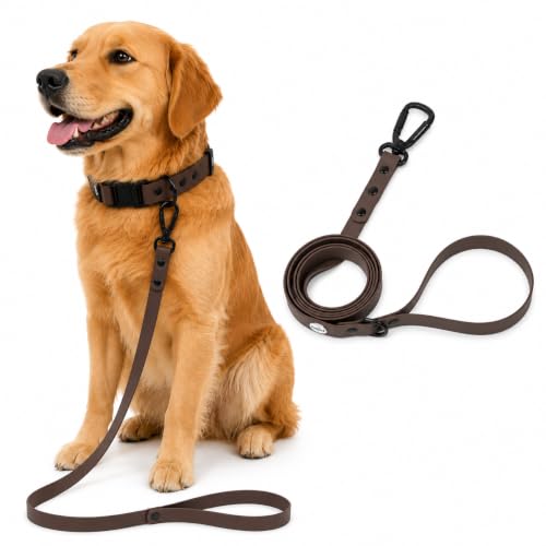 Image of Adil's Biothane Dog Leash - Waterproof Leashes for Dogs, Metal Hook, Adjustable 5ft Length Suitable for Dogs & Puppies, Ideal for Walking, Running & Training (Brown)