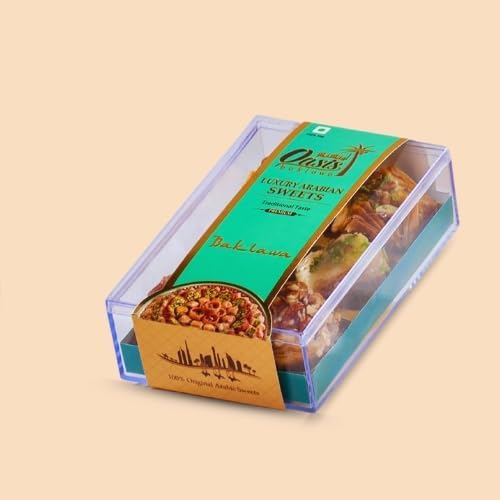 Oasis Baklawa - Premium Assorted Turkish & Lebanese Sweets Baklava 215g| Crystal Collection Box/Festive Gift Hamper for Diwali, Eid & Weddings, Corporate Gifting (6 Pcs Baklawa Box) 1