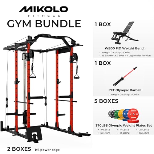 Image of Mikolo Power Cage, Power Rack with Cable Crossover System, 1500LBS Squat Rack with LAT Pull Down System, Workout Cage with Pulley System for Fitness Home Gym