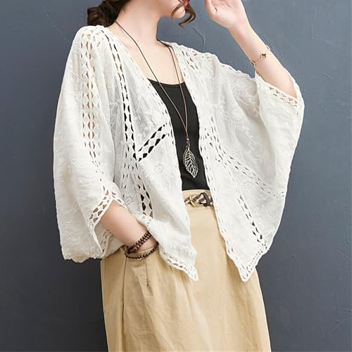 FindThy Women’s Lace Embroidery Cardigan Boho Cropped Batwing Sleeve Open Front Oversized Bolero Shrugs4