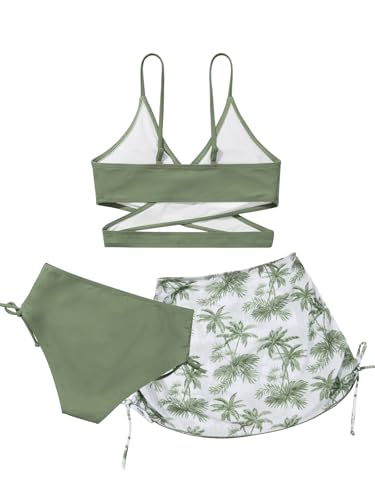 Girls 2 Piece Swimsuits with Skirts Criss Cross Swim Bathing Suits Teen Girls' Swimwear Adjustable Strap Bikini Set2