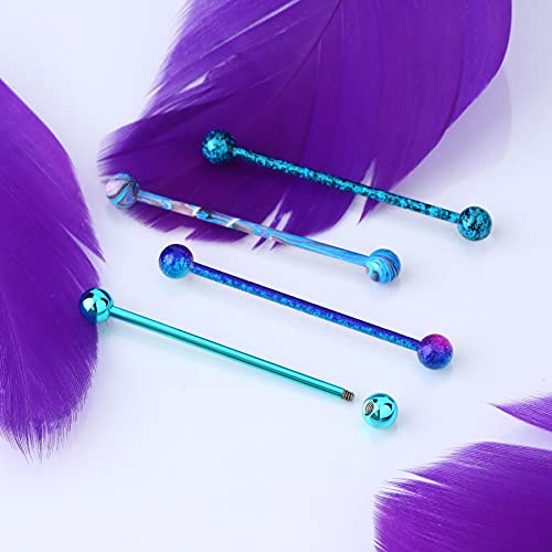 OUFER 4PCS 14G Surgical Steel Paint Swirl Splatter Industrial Barbell Cartilage Earrings 35mm Industrial Piercing Jewelry4