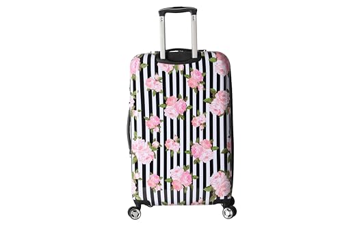 Image of Betsey Johnson Luggage Hardside 3 Piece Set Suitcase With Spinner Wheels (20 inch 26 inch 30 inch) (One Size, Flamingo Strut), Stripe Roses, Bj0001