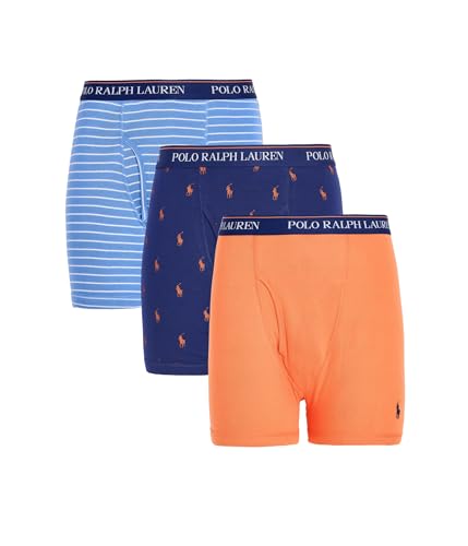 POLO RALPH LAUREN Mens Classic Fit Boxer Briefs Harbor Island Blue/White Stripe/Fall Royal AOPP w/May Orange AOPP/May Orange Medium