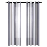 MIULEE Cortinas Translucida de Dormitorio Moderno Ventana Visillos Rayas Salon Paneles con Ojales Plateados para Sala Cuarto Dormitorio Salon Habitación 140 x 245 cm 2 Unidades Blanco y Gris Oscuro