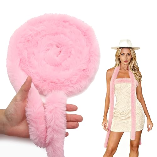 Faux Fur Trim Ribbon, Pink Furry Faux Fur Strips Ribbon