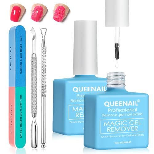 2 Piezas 15ml Removedor Quita Esmalte de uñas, Quita Esmalte de uñas Semipermanentes, con Lima de Uñas y Rascador de Esmalt, Quita Fácil y Rápida de Uñas de Gel, No Daña las Uñas