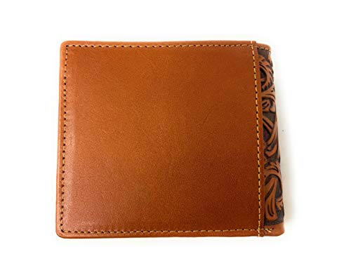 Western Men's Genuine Leather Floral Tooled Laser Cut Praying Cowboy Wallet in 9 colors (Brown)2