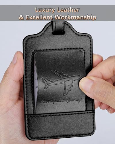 Teskyer Kofferanhänger, 3 Stück - langlebig, weich, Auffällig, Schutz der Privatsphäre, PU-Leder, Kofferanhänger Flugreise, Travel Essentials, Schwarz