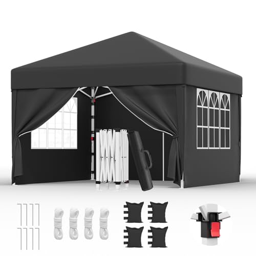Devoko Carpa Plegable 3x3, Impermeable Estable a Prueba de Frío, Plegable Ajustable en Altura, Tienda Plegable, Protección UV 50+, Bolsa de Transporte, Carpas para Exteriores, Camping, Gris