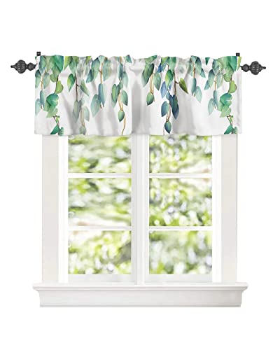 Litter Star Watercolor Botanical Green Leaves Window Valance Rod Pocket Panel For Kitchen Bedroom Windows Plants Branch With White Backdrop Valances Short Curtain Bathroom Treatment Drapes #TOP3
