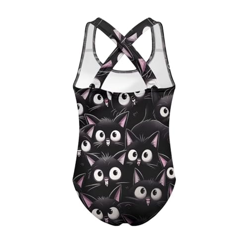 TOADDITDO Cat Print One Piece Swimsuit for Girls Round Neck Bathing Suit with Cross Shoulder Strap2
