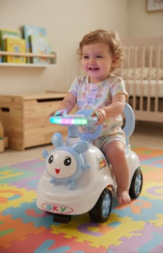 Image of JoyRide Ride on & Car for Kids with Music & Horn Steering, Push Car for Baby with Backrest,Under Seat Storage & Big Wheels, Ride on for Kids 1 to 3 Years Upto 25 Kgs (Rabbit, Blue)