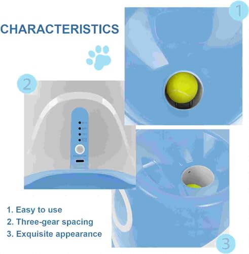 RERBIO Ball Thrower for Dogs, Dog Ball Launcher with 12 Tennis Balls, Interactive Dog Toys Pet Ball Indoor Outdoor Automatic Ball Launcher (Blue Automatic Tennis Ball)
