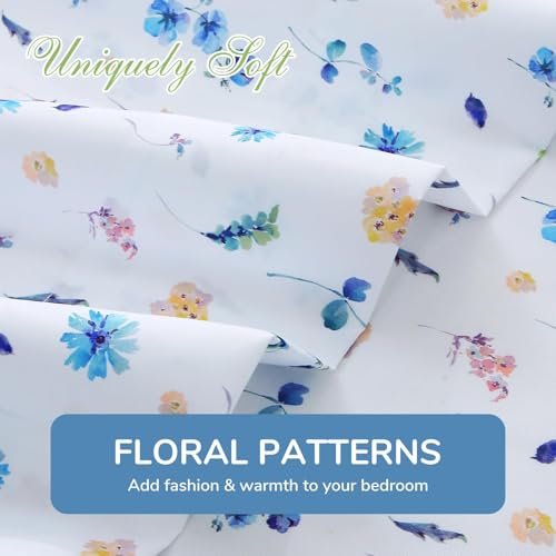 Image of MUXHOMO Full Size 4 Piece Sheet Set, Soft Sheet Set for Bedroom with Deep Pocket Up to 16 inch, Wrinkle-Free Bed Sheet with Flat Sheet, Fitted Sheet & Pillowcases - Watercolor Floral