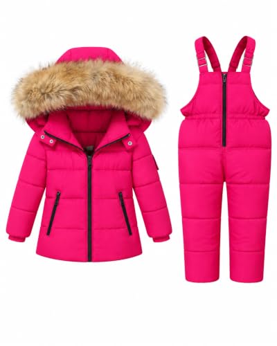 Image of JiAmy Kids 2 Piece Snowsuit Set Girl Winter Hooded Puffer Jacket & Snow Bib Pants Boy Ski Suits(1-12Y)
