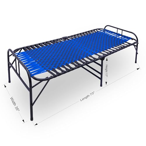 Image of Casa Copenhagen, Portable Single Folding Bed Heavy Duty Metal Cot Khat for Sleeping Bed Space Saving Design Sturdy Synthetic Niwar feet - Aqua Blue & Charcoal Black